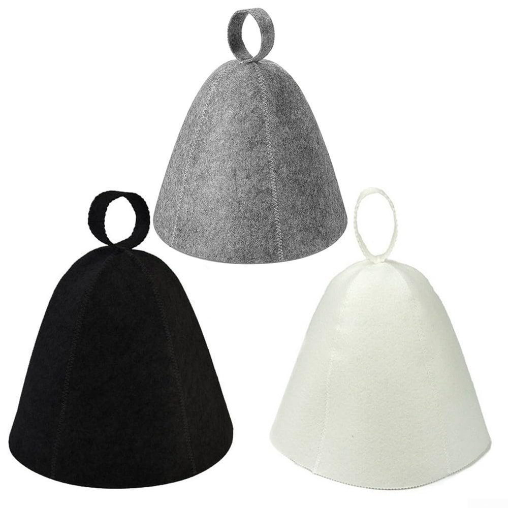 Breathable Felt Sauna Hat for Men and Women, Thick Steam Cap for Heat Protection and Comfort in Spa, Hammam or Bathhouse, 3-Pack(black + gray + gray)