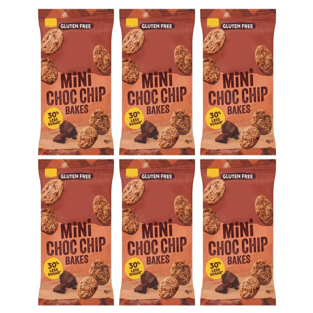 Gluten Free Mini Choc Chip Bakes, 45g, 30% Less Sugar, No Artificial Colours, Flavours or Preservatives, Plant Based,Pack Of 6