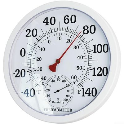 Large Analog Thermometer with Hygrometer for Indoor Outdoor Use, Wall Mounted Humidity Gauge, Dual Fahrenheit Celsius Scale, White Face Black Numbers for(White)