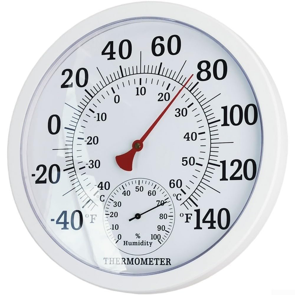 Large Analog Thermometer with Hygrometer for Indoor Outdoor Use, Wall Mounted Humidity Gauge, Dual Fahrenheit Celsius Scale, White Face Black Numbers for(White)