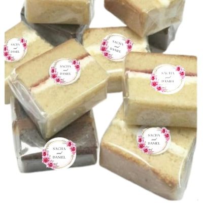 Personalised 12 Sumptuous Handmade Cake Slices For Your Guests; Vanilla, Chocolate, Red-velvet; Wedding, Birthday, Baby Shower, Christmas Party Share/Favours (6cm x 5cm each) (Vanilla)