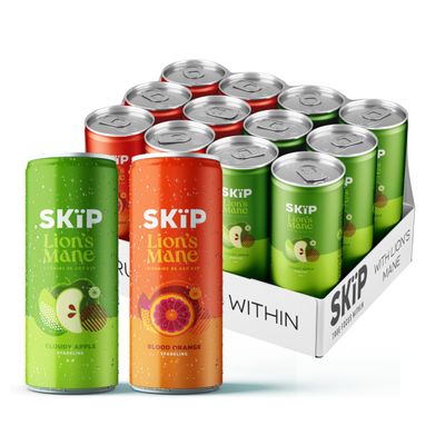 SKP Lions Mane Mixed Pack | Blood Orange & Cloudy Apple Sparkling Drink with Lions Mane | High in Vitamin B6 & B12 | Supports Focus and Mental Clarity | Low Calorie, No Added Sugar - 12 x 250ml