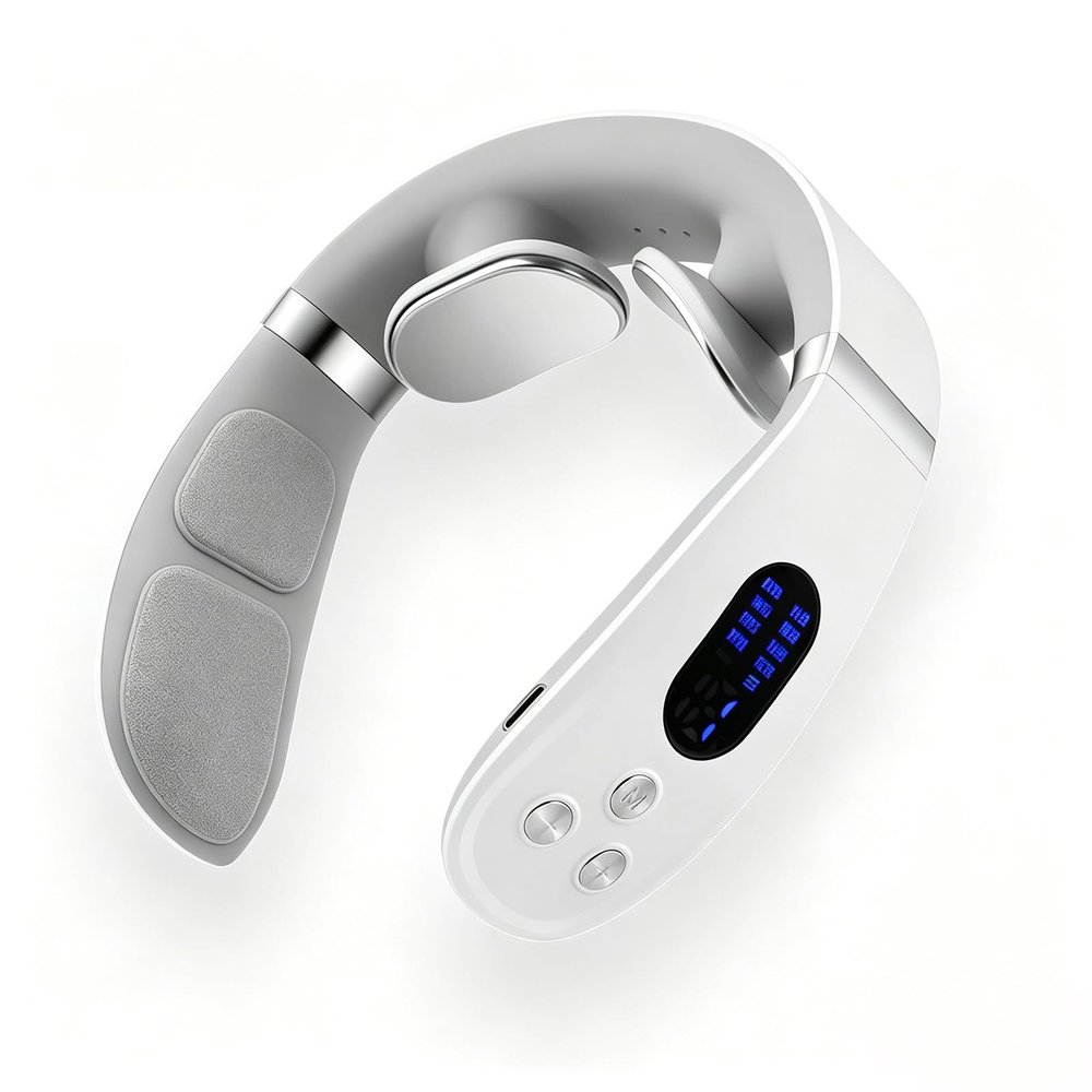 Neck Massager with Heat, Cordless Intelligent TENS Pulse Neck Massager for Pain Relief, 8 Modes & 16 Levels Adjustable Intensity, 42C Hot Compress Portable Neck Relaxation Device with LED Display