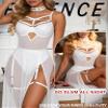 SEAUR Women Lingerie Set Patent Shine Adjustable Strap Bodysuit Transparent Mesh Slit Skirt 2 In 1 Outfit Clubwear White L view 2