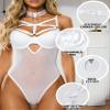 SEAUR Women Lingerie Set Patent Shine Adjustable Strap Bodysuit Transparent Mesh Slit Skirt 2 In 1 Outfit Clubwear White L view 3