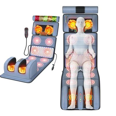 Full Body Vibration Massage Mat with Heat, 10 Motors and 2 Heating Pads for Neck, Back and Shoulders, Grey