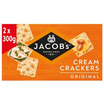 Jacob's Original Cream Crackers Twin Pack 2 x 300g | Crispy Savoury Crackers for Cheese, Dips & Spreads | Light Baked Snack Biscuits | Tea Time Crackers | Family Pack (pack of 2)