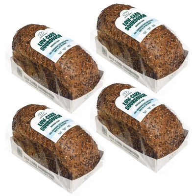 ROBERT ANDREW 4-Pack Low Carb Sourdough Seeded Bread Loaf | 3.2g Carbs 5.3g Protein 76 Kcal | High Protein High Fibre Low Sugar Sliced Bread | Keto Diet | Diabetic Food | Freezer Friendly | 4x 300g