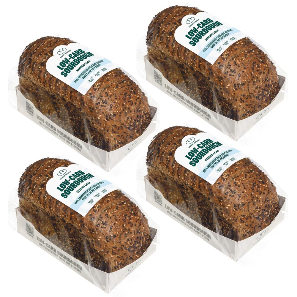 ROBERT ANDREW 4-Pack Low Carb Sourdough Seeded Bread Loaf | 3.2g Carbs 5.3g Protein 76 Kcal | High Protein High Fibre Low Sugar Sliced Bread | Keto Diet | Diabetic Food | Freezer Friendly | 4x 300g