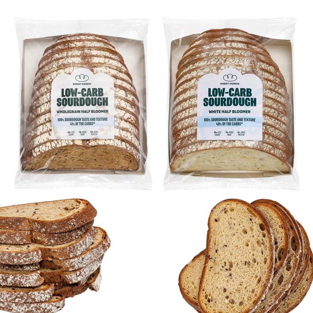 ROBERT ANDREW 2-Pack Low-Carb Sourdough Wholegrain & White Bread Bundle, High Protein and Fibre, Freshly Baked, Freezer Friendly, 1x 400g and 1x 350g