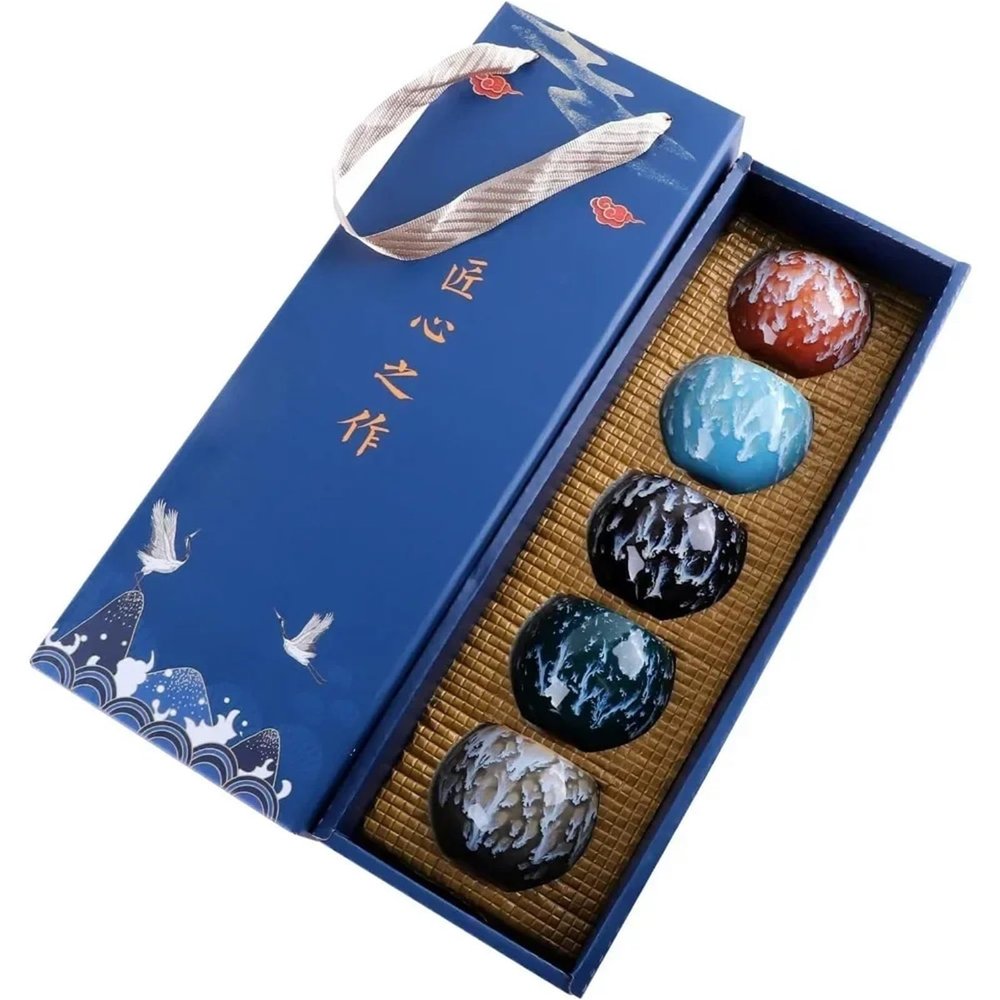 Five Elements Gift Box Chinese Ceramic Kung Fu Tea 5-piece Ceramic Teacup Suitable for Daily Drinking At Home