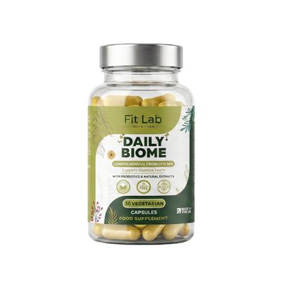 Fit Lab - Daily Biome, Gut Health Support, 30 Capsules - Botanical-Enhanced Gut Support with Live Cultures, Prebiotic Fibre, L Glutamine & Traditional Botanicals - Complete 5-in-1