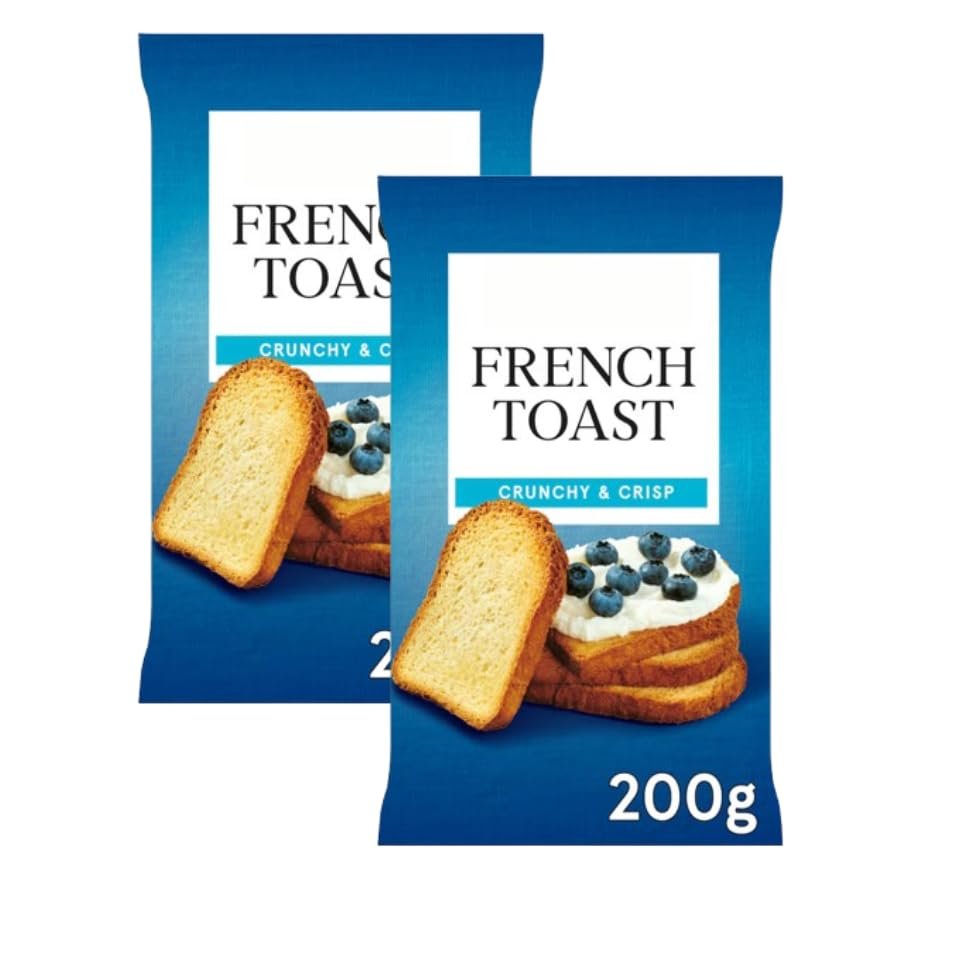 French Toast Crunchy Crisp Toasts, Pack of 2, 200g, Double Baked, Dense Bread, for Sweet and Savoury Toppings