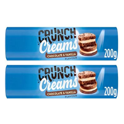 Crunch Creams Chocolate & Vanilla Flavour Sandwich Biscuits, Vegetarian, 200g,Pack Of 2