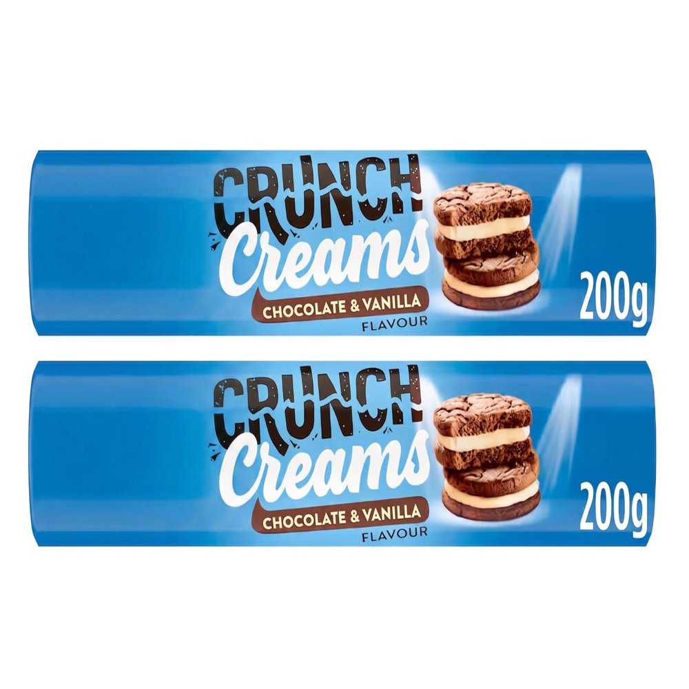 Crunch Creams Chocolate & Vanilla Flavour Sandwich Biscuits, Vegetarian, 200g,Pack Of 2