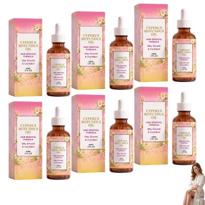 60ml Natural Cyperus Rotundus Oil, Premium Hair Removal Formula, Moisturising & Soothing Cyperus Oil for Reducing Body Hair Growth, Gentle Hair Removal Oil Suitable for All Skin Types (6 PCS)