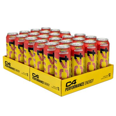 C4 Performance Energy Drinks Millions Strawberry 500ml (24pack) | Sugar Free Energy Drink with 160mg Caffeine, 250mg Betaine, 1050mg Taurine | Low Calorie Fizzy Drinks for On the Go Energy and Focus
