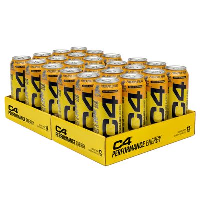 C4 Performance Energy Drinks Pineapple Head 500ml (24pack) | Sugar Free Energy Drink with 160mg Caffeine, 250mg Betaine, 1050mg Taurine | Low Calorie Fizzy Drinks for On the Go Energy and Focus
