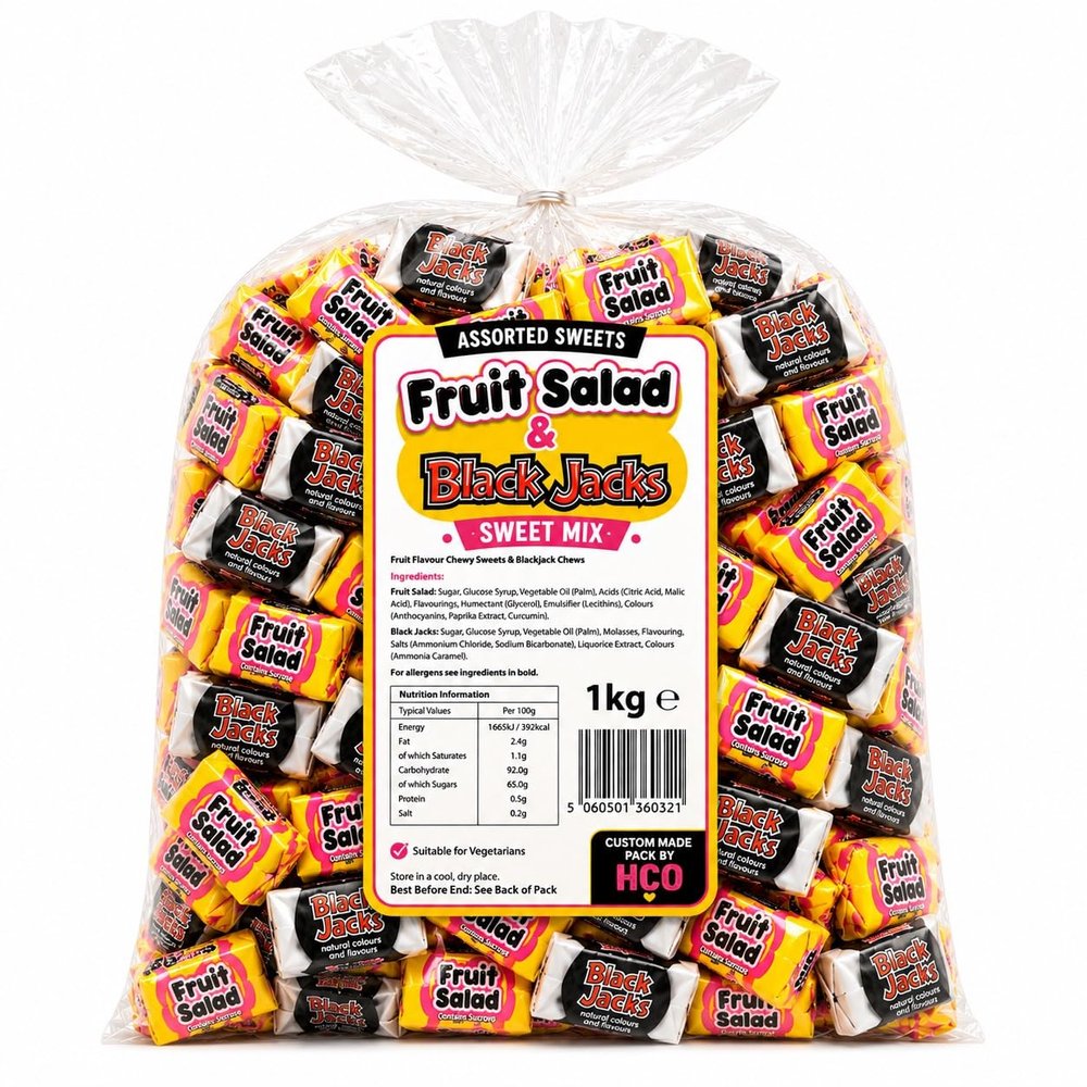 Black Jack & Fruit Salad Classic Retro Sweets 1kg, 1Kilo Sharing Bag Assorted Chewy Pick n Mix Candy for Parties, Sweet Tables, Gifts & Family Treats