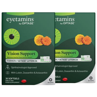 Eyetamins Vision Support 2 Pack Advanced Antioxidant Eye Supplement with Lutein, Zeaxanthin & Astaxanthin, Vitamins C, D & E, Zinc & Copper - Supports Healthy Vision and Eye Health, 2x30 Softgels