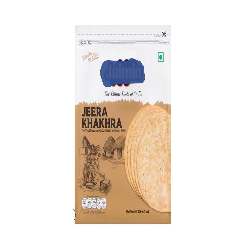 Jeera Khakhra, Thin Wheat Crispbread with Cumin Seeds and Masala Sachet, Ready to Eat, 200gConveniently packaged and ready to enjoy straight from the pack,