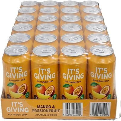 Gut Friendly Soda, Mango & Passionfruit Flavour, 330ml Cans, 24 Pack Tropical Fruit Drink - By Kandy Collection