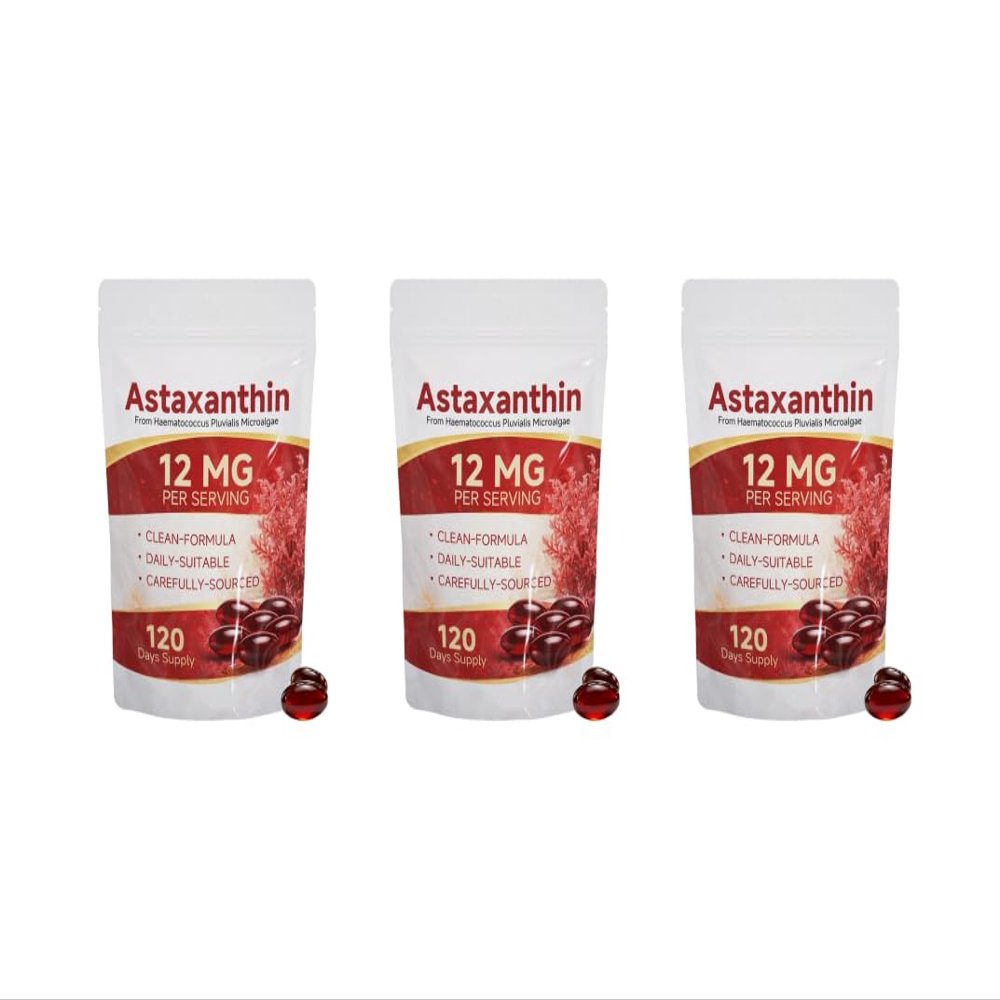 Astaxanthin 12mg | Fresh Microalgae Source | 120count For 4 Month Supply,3pcs