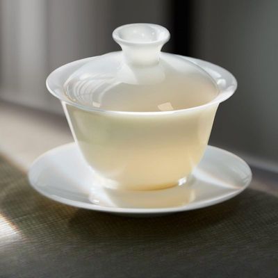 FENNYYAR Ceramic Mutton-fat Jade Gaiwan Brew Tea, 160ml 5.4oz, Chinese Kung Fu Tea Set Accessories
