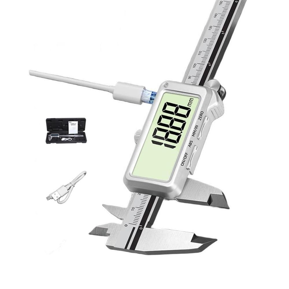 EasyByMall Rechargeable Digital Vernier Caliper, USB-C Electronic Micrometer with 0.01mm Accuracy, Stainless Steel Ruler for Industrial Measurement