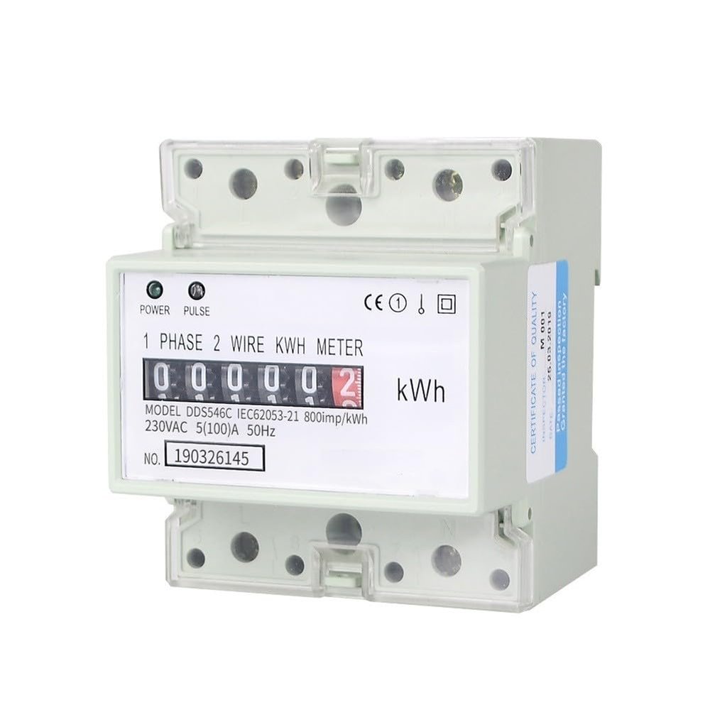 EasyByMall Digital Wattmeter 230V 5(100) A Power Energy Meter with Pulse Output, Optical Isolation & DIN Rail Mount for Industrial Commercial Use