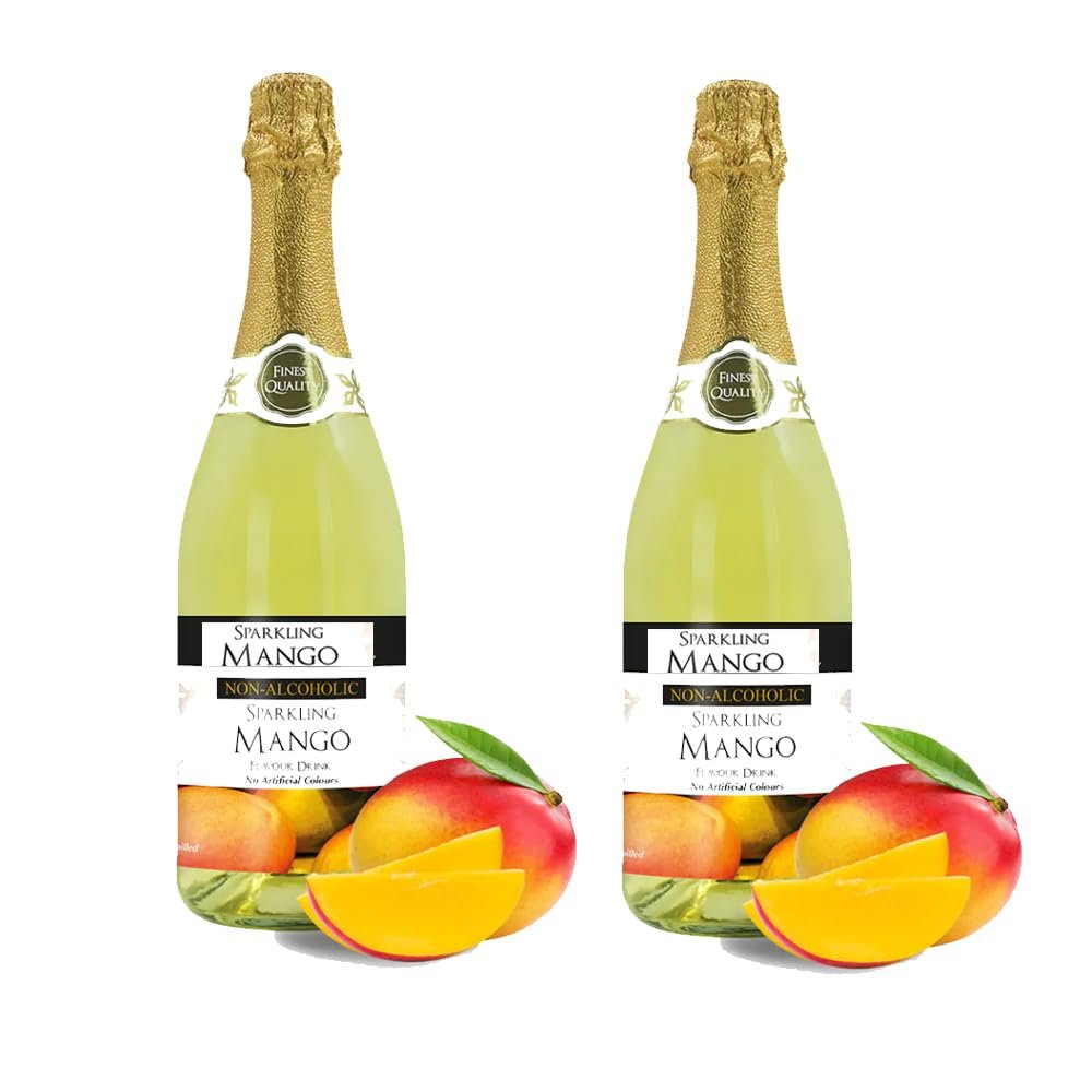 Red Grape,Mango,Strawberry,White Grape Flavoured Sparklling Drink Glass Bottle 750ml - Refreshing Sparkling Drink - dn (2 x Bottles, Mango Sparkling Drink 750ml)