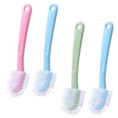 FreshCart Basics 4pcs Plastic Long Handle Shoe Cleaning Brush with Strong Cleaning Function and Hanging Ring for Home and Office Use Random Color