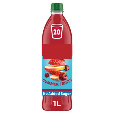 Summer Fruits Squash, No Added Sugar, 1L, Only 5 Calories Per Glass, Vegan, Vegetarian Society Approved