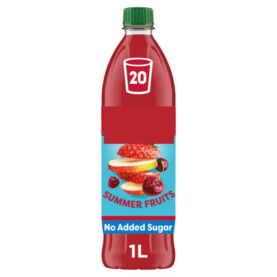 Summer Fruits Squash, No Added Sugar, 1L, Only 5 Calories Per Glass, Vegan, Vegetarian Society Approved