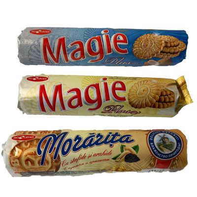 Bucuria Cookies Combo Pack Cocos Coconut Cream 250G, Magie With Condensed Milk 250G, Stafide Si Arahide 290G Raisin And Peanut Biscuit Snack Product From Moldova Origin