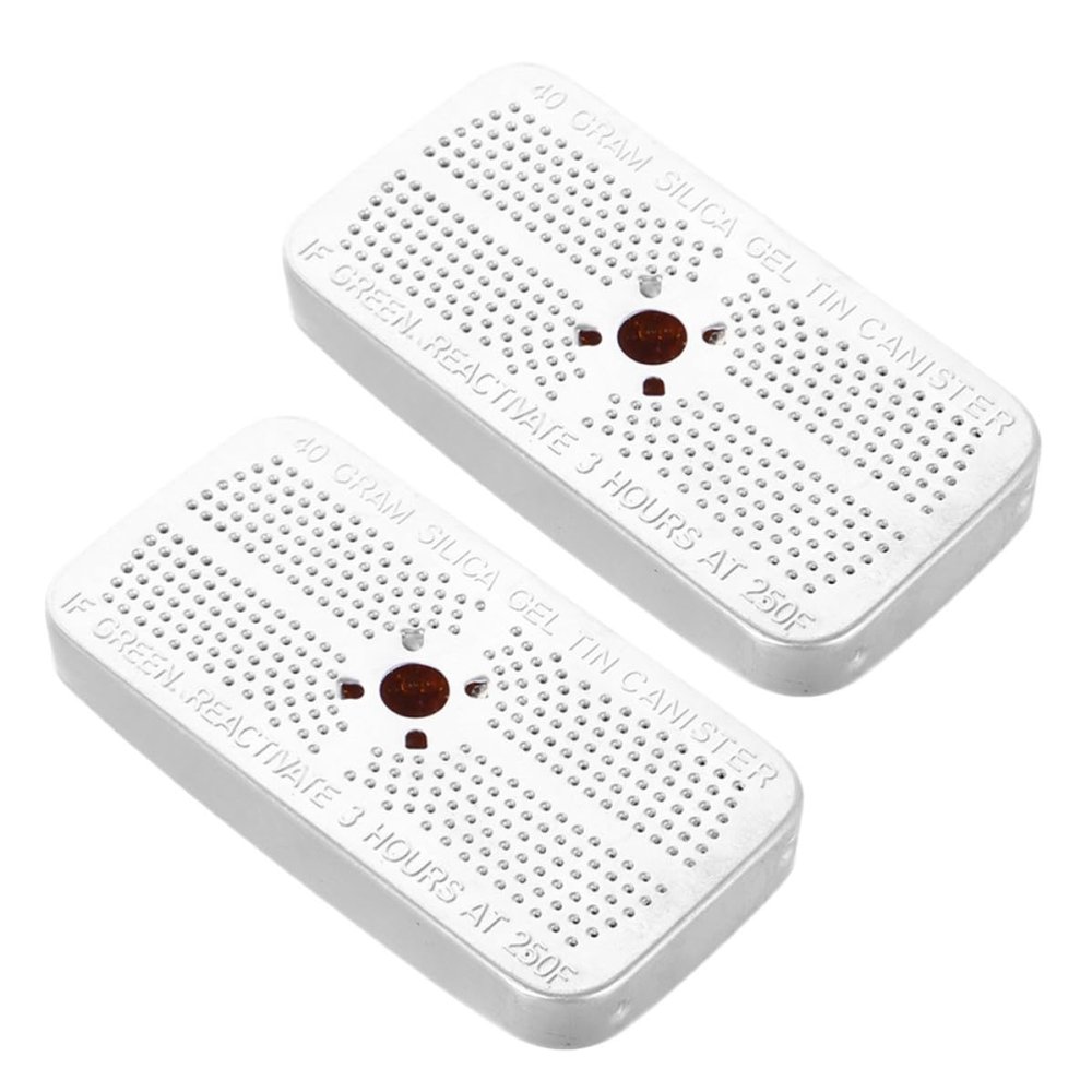 HOMOCONO 2pcs Silica Gel Desiccant Bag Reusable Moisture Absorber with Rechargeable Beads Stainless Steel Canister for Cabinet and Car Protecting Household Items