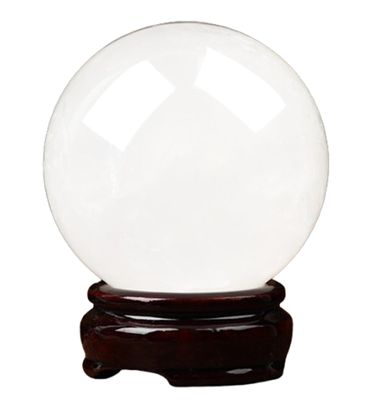 White Crystal Decor with Wooden Base, Clear Ball,Quartz Sphere Home Office Table Ornament for Birthday, Wedding Valentine's Gifts,6.3"(16cm)