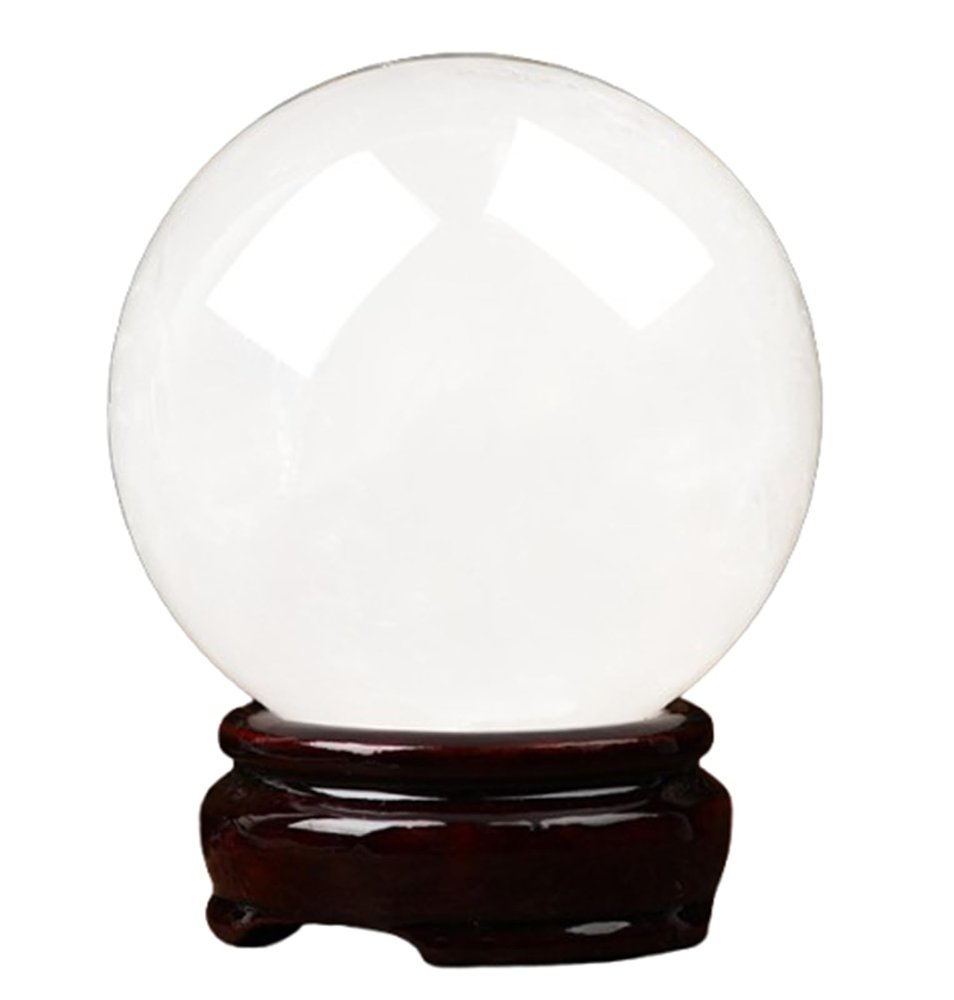 White Crystal Decor with Wooden Base, Clear Ball,Quartz Sphere Home Office Table Ornament for Birthday, Wedding Valentine's Gifts,6.3"(16cm)