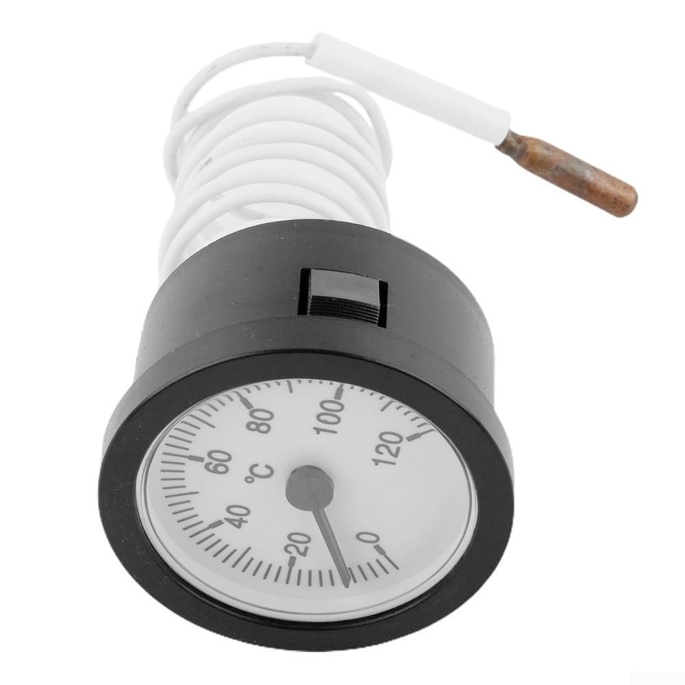 Caswynlife Brass Capillary Thermometer 0-120C With 100cm Sensor For Water Liquid And Oil Temperature Monitoring In Home Heating Systems