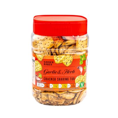 Garlic & Herb Mini Cracker Sharing Tub By Savour Bakes, Savoury Biscuits For Parties, Buffets or Snacking, 250g