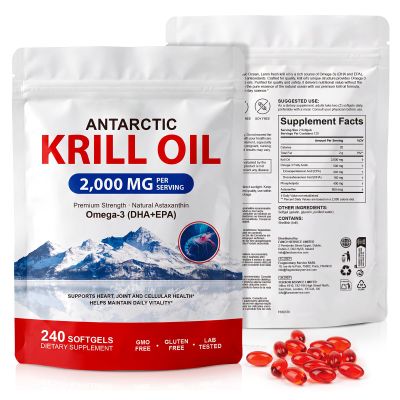 Antarctic Krill Oil Capsules, 2000mg Max Strength Antarctic Krill Oil Softgels | 240 Softgels | High Strength Blend with Omega-3, Astaxanthin, Phospholipids, DHA and EPA