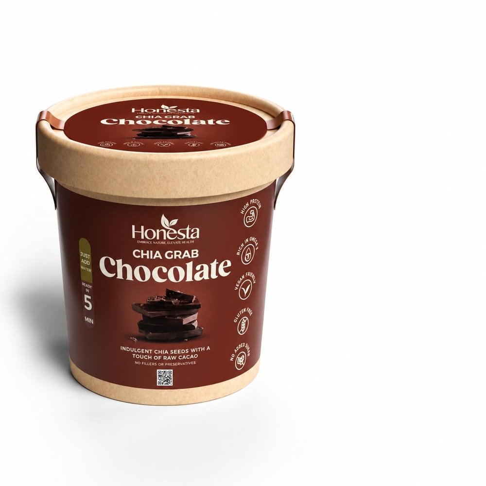 Honesta Chia Grab Chocolate Instant Chia Breakfast Pot- High Fibre Vegan Gluten Free Breakfast- Just Add Water- Healthy Porridge Alternative On The Go (Pack of 9)