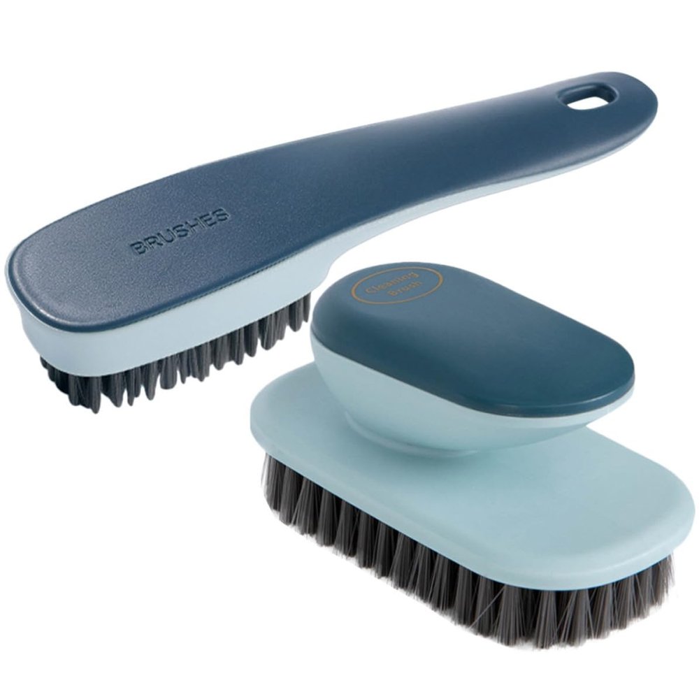 Veemoon 2pcs Cleaning Brush Set for Shoes and Clothing Soft Nylon Bristles and Easy to Grip Abs Handles, for Household Cleaning in Bathroom and Kitchen