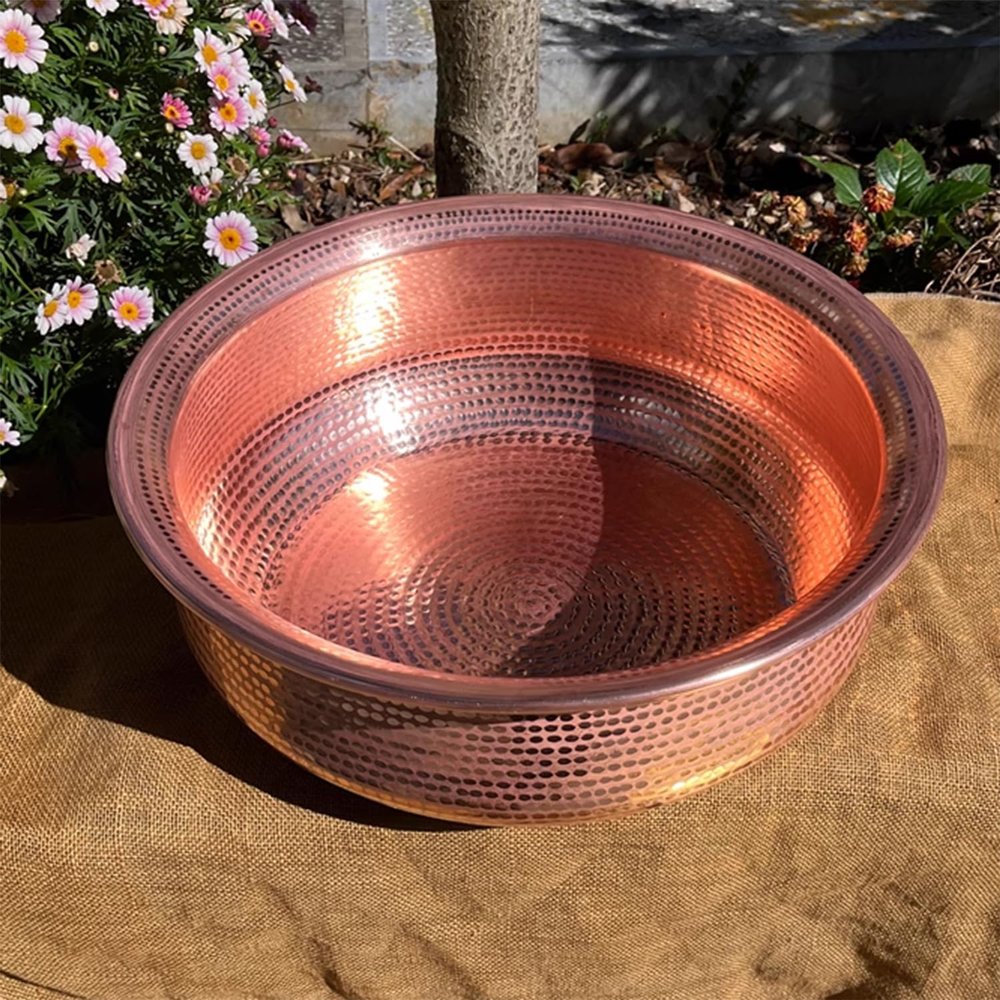 8L Portable Pedicure Bowls, Hand-Hammered Copper Basin, Pure Natural Copper Made, for Wedding, Face Washing, Foot Bath and Soaking Feet