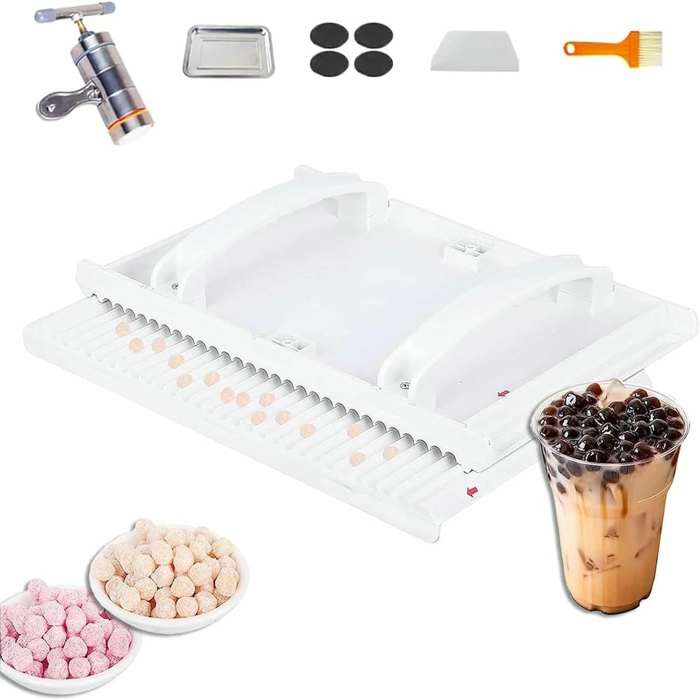 Tapioca Pearl Maker Machine, 3-12mm Forming Tool, Stainless Steel Striper, Ball Rubbing Board for Boba, Taro Balls