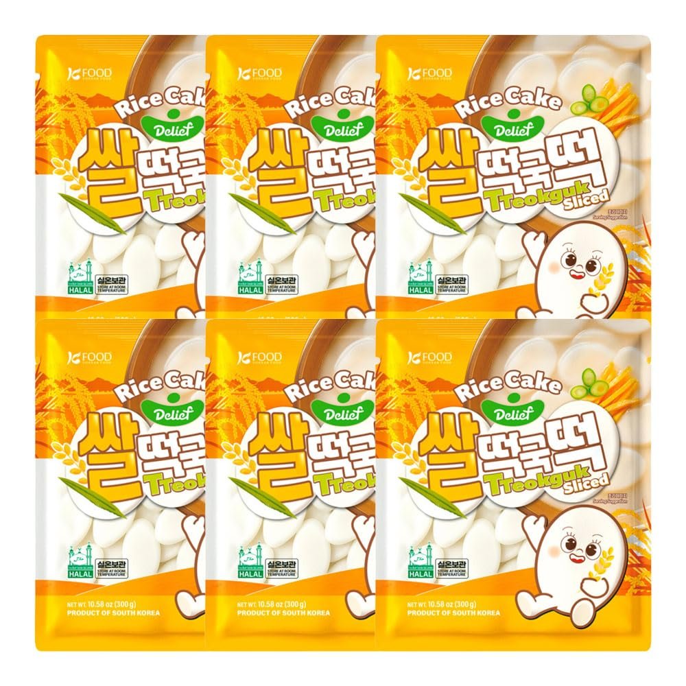 Delief Korean Rice Cake Slices for Soup 300g (Pack of 3) Tteokguk Korean Rice Cakes, Sliced Tteok for Tteokbokki, Hot Pot & Korean Food HALAL (Pack of 6)