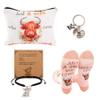 Wasise Highland Cow Gifts - 4PCS Just a Girl Who Loves Highland Cows Stationery Gift Set with Bracelet, Socks, Keyring and Makeup Bag, Cute Scottish Farmhouse Themed, Thoughtful Gift for Her view 1