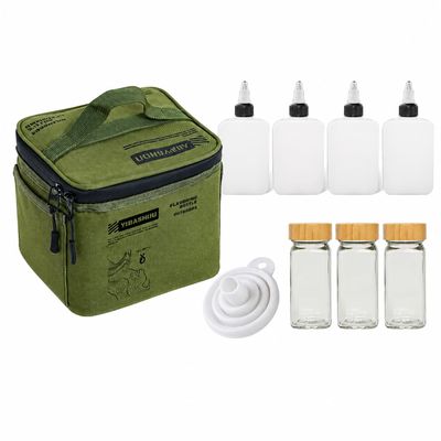 JISADER Camping, Kit for Travel & Picnic, Portable Bushcraft Spice Set with Handle, Green Nylon, Set (4x 120ml liquid bottles +