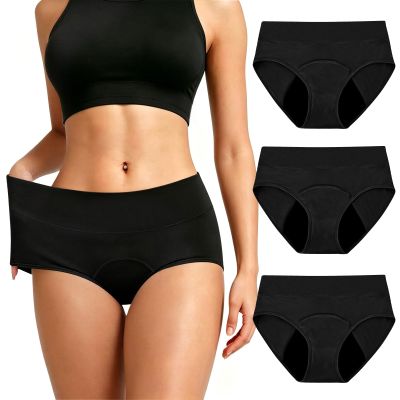 KEUOIA Period Pants for Women, High Waist Period Underwear Mesh Breathable Underwear Women Extra Protective Postpartum Panties Pack of 3 (UK, Alpha, M, Regular, Regular, 3pcs-Black)