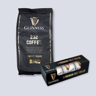 Guinness Coffee 232 Brew Gift Set 227g Roasted Coffee Beans & 3 Guinness Logo Golf Balls by Tiki Tonga Coffee Roasters
